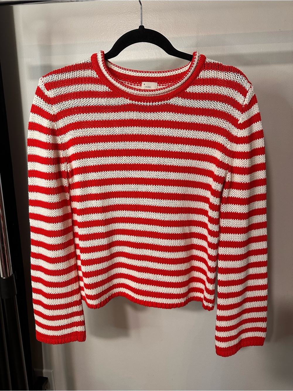 a new day Red and White Striped Knit Sweater Top